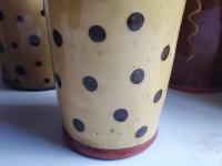Redware Soap or Lotion Dispenser Bottle with Black Dots (b)