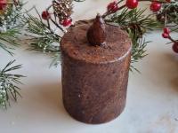 Warm and Cozy Winter Decor: Burnt Mustard Timer Pillar with Snowy Pine and Red Berries Candle Ring