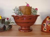 Redware Footed Bowl Black Pattern - Burnt Mustard BOC Timer Pillar - Red Berries Candle Ring