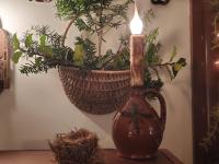 Redware Table Lamp with Black Decoration