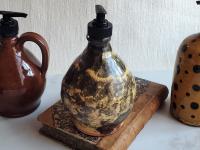 Redware Soap or Lotion Dispenser Bottle with Black Dapples