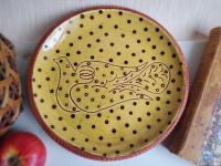 Redware 9 in Plate with Dove Sgraffito Motif
