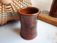 Small Redware Utensil Jar with Spangles, 4.50" Tall, Handmade