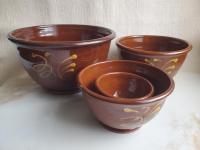 Redware Nesting Bowls with Feather Motif