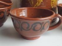 Handcrafted Redware Cup with Black Stamped Pattern - Perfect for Ice Cream, Cereal, and More!