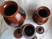 Redware 3 Jar/Canister Set with Acorn Knobs - Handcrafted by Rick of Pied Potter Hamelin