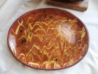 Redware Oval Platter with Marbled Motif