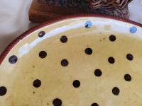 Redware Oval Platter with Black Polka Dots