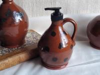 Redware Soap/Lotion Jug Dispenser with Black Polka Dots