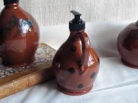 Redware Soap/Lotion Jug Dispenser with Black Polka Dots