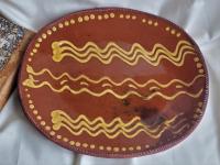 Redware Oval Platter with Slipware Pattern