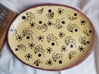 Handcrafted Drape-Molded Oval Platter, Kulina Folk Art Motif, Ceramic Serving Tray