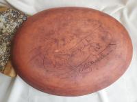 Handcrafted Drape-Molded Oval Platter, Kulina Folk Art Motif, Ceramic Serving Tray