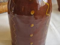 Redware Soap/Lotion Dispenser Bottle with Squiggles and Dots Pattern