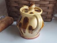 Redware Jar, Perfect Sugar Jar with Yellow Slip and Distinctive Drips