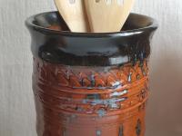 Large Redware Utensil Jar with Spangles