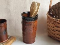 Large Redware Utensil Jar with Spangles