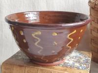 Redware 8 in Large Bowl with Squiggles and Dots pattern