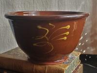 Redware 8 in Large Bowl with a "feather" Motif