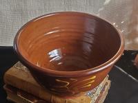 Redware 8 in Large Bowl with a "feather" Motif