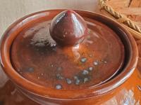 Redware 10 in Large Jar with Spangles and Incised Pattern