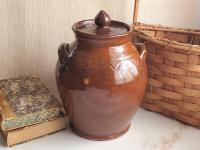 Redware 10 in Large Jar with Spangles and Incised Pattern