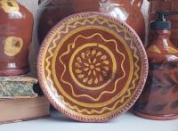 Redware 7 in. Plate with Slip Decoration