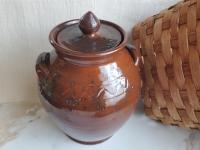 Redware 10 in Large Jar with Spangles and Incised Pattern