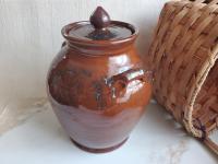 Redware 10 in Large Jar with Spangles and Incised Pattern