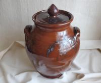 Redware 10 in Large Jar with Spangles and Incised Pattern