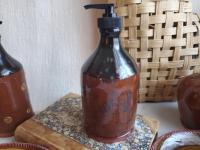 Elegant Redware Soap or Lotion Pump Dispenser, Handmade by Rick of Pied Potter Hamelin, Featuring Spangles and Sturdy Pump