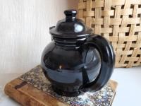 Redware Teapot with Ribbed Handle, Handmade Lead-Free Black Glaze, 16 oz Capacity