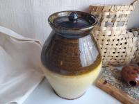 Handcrafted Redware Jar with Acorn Lid, Two Tone Glaze, Decorative and Functional Pottery, 12 Inches Tall