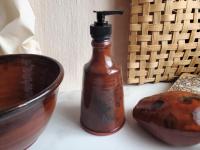 Redware Soap or Lotion Pump Dispenser, Handmade, Featuring Spangles