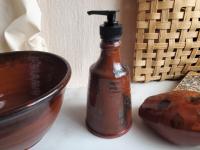 Redware Soap or Lotion Pump Dispenser, Handmade, Featuring Spangles