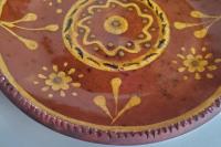 Redware 9 in. Plate with Floral Slip Decoration