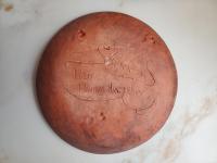 Redware 9 in. Plate with Floral Slip Decoration
