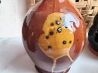 Unique Redware Soap or Lotion Pump Dispenser Bottle, Handmade, Featuring Spangles and Splotches (a)