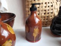 Elegant Redware Soap or Lotion Pump Dispenser Bottle, Handmade, Featuring Spangles and Splotches (b)