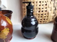 Handcrafted Redware Soap or Lotion Dispenser Bottle, Lead Free Black Glaze