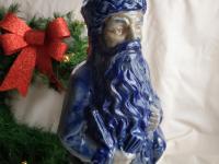 Vintage Beaumont Brothers Pottery Stoneware Belsnickel, Salt-Glaze Finish, Cobalt Blue Details, 16 in. Tall