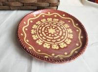 Handcrafted Drape-Molded 7 in Redware Plate with Golden Slip Pattern