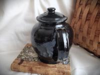 Thomas Crafts Replica Teapot, Ribbed Handle, Lead-Free Black Glaze, 7" High