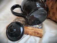 Thomas Crafts Replica Teapot, Ribbed Handle, Lead-Free Black Glaze, 7" High