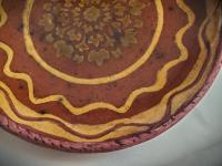 One-of-a-Kind Drape-Molded Redware 7 in. Plate with Green and Golden Slip Design, Food Safe and Lead-Free