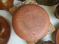 Redware 7 in. Plate with Golden Slip Motif, Food Safe, Antiqued
