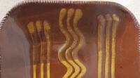 Handcrafted Rectangular Redware Platter with Golden Slip Pattern, Food Safe, Antiqued