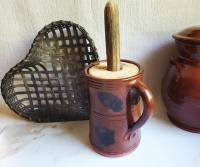 Handmade Redware Butter Churn with Black Dapples