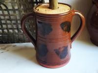 Handmade Redware Butter Churn with Black Dapples