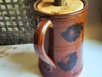 Handmade Redware Butter Churn with Black Dapples
